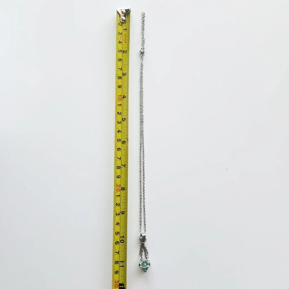 Vintage Antique green and silver basket necklace with a small silver chain - Picture 5 of 8
